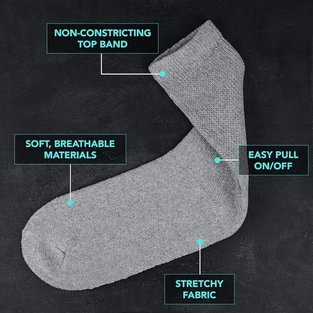 Diabetic Socks For Men and Women Loose Fit Non-Binding Cotton Crew Socks 6 Pairs
